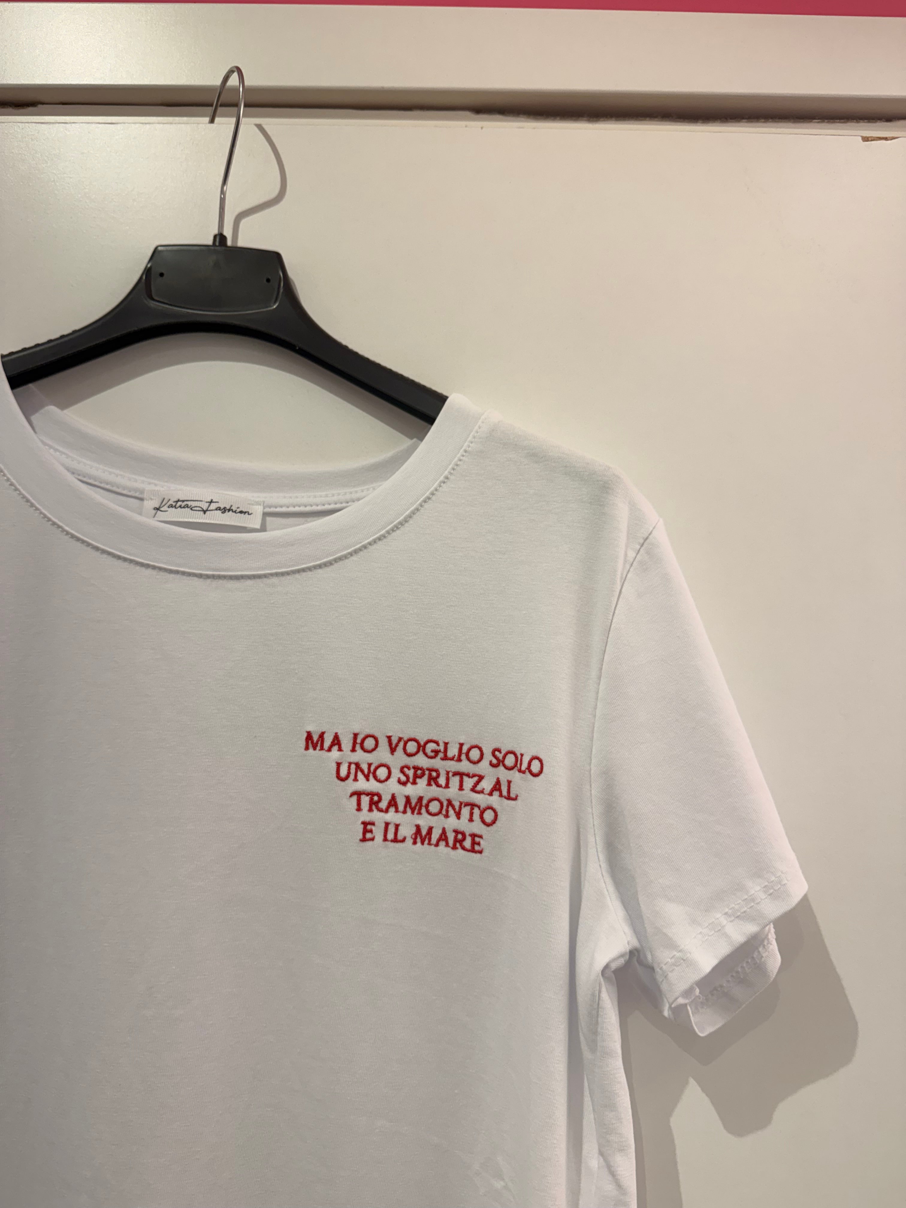 T-SHIRT FRASI DIVERTENTI IN COTONE RICAMATO ROSSO
