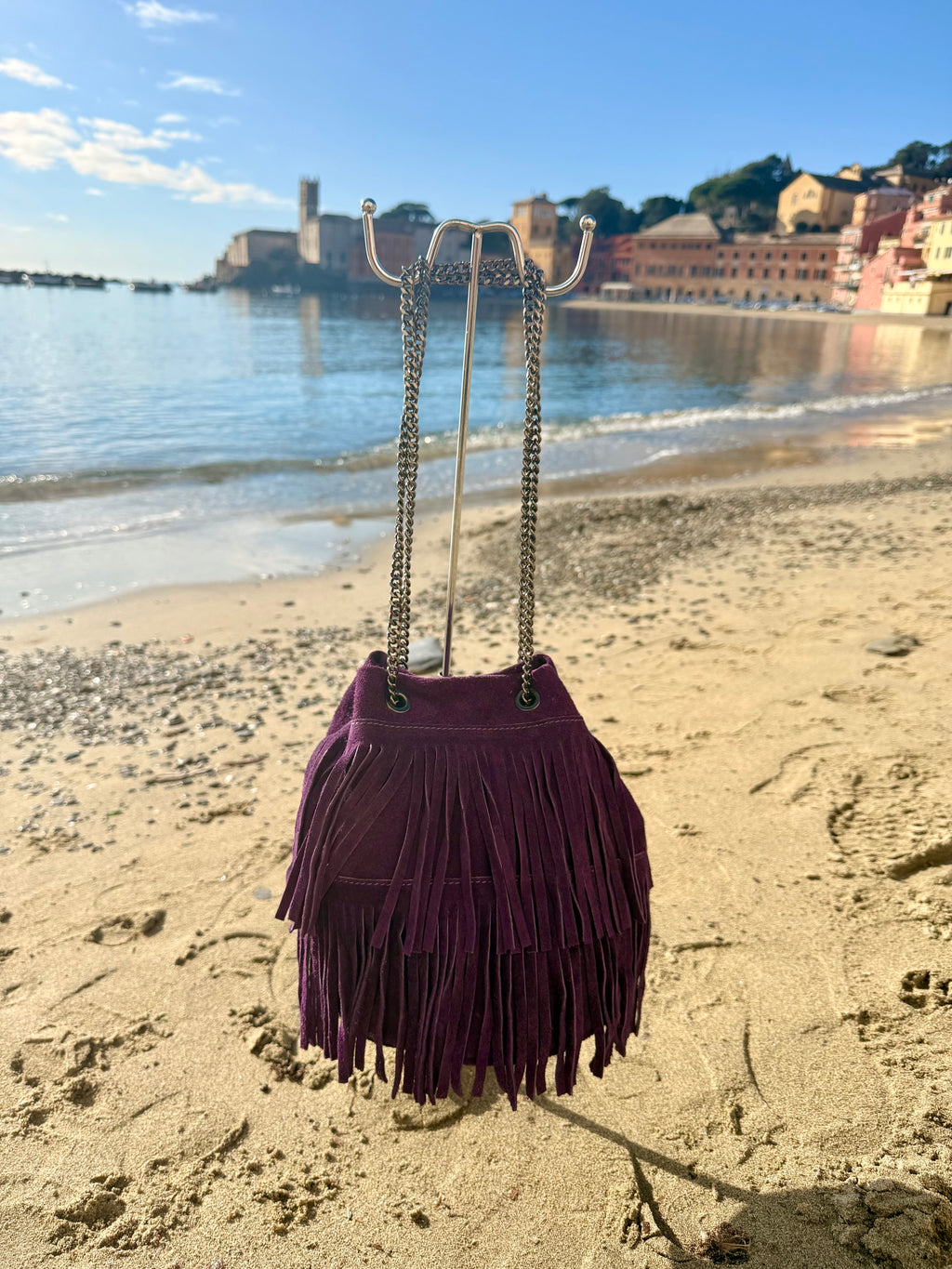 Borsa Barbara in Vera Pelle con frange e tracolla metallica