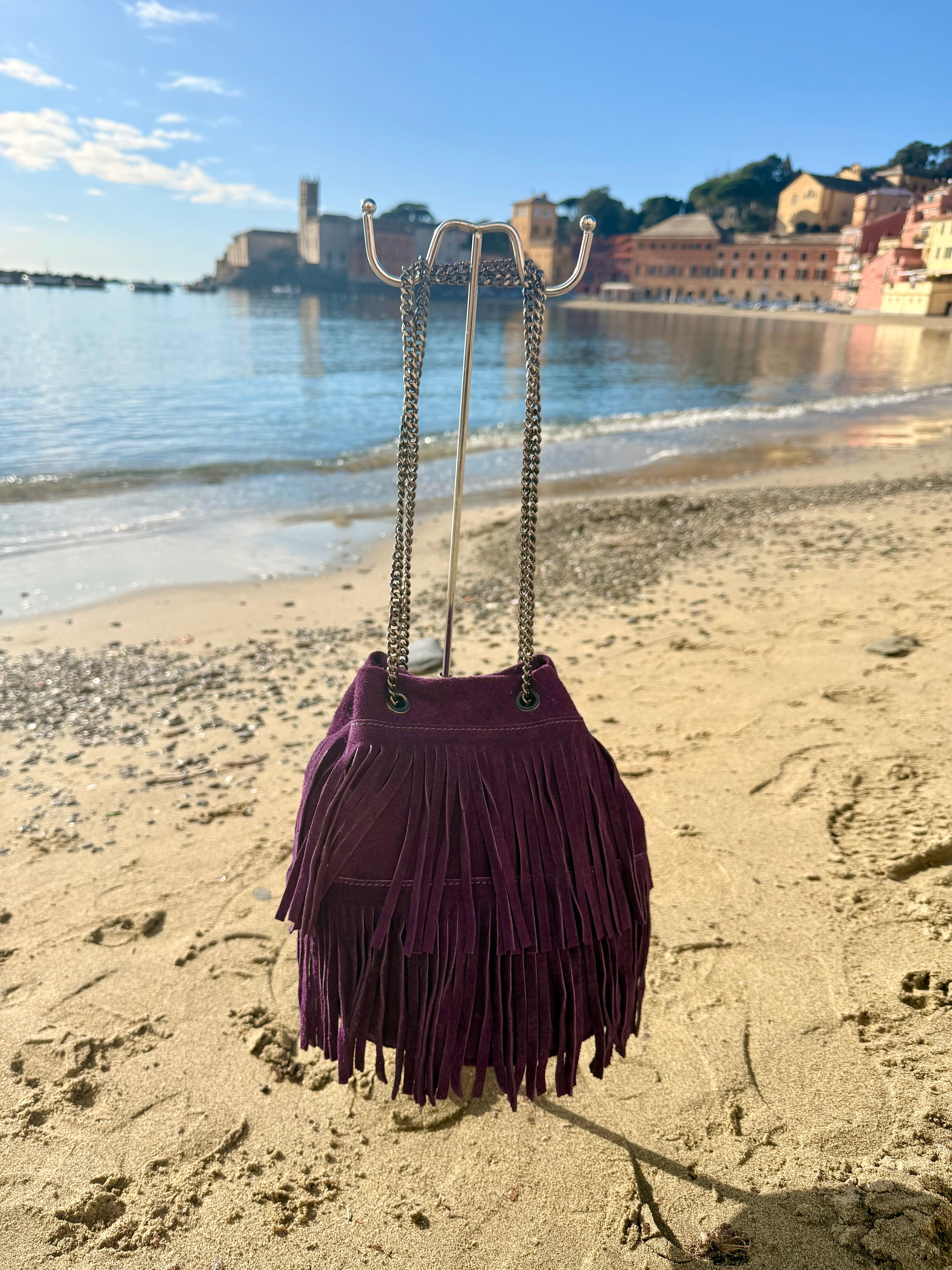 Borsa Barbara in Vera Pelle con frange e tracolla metallica