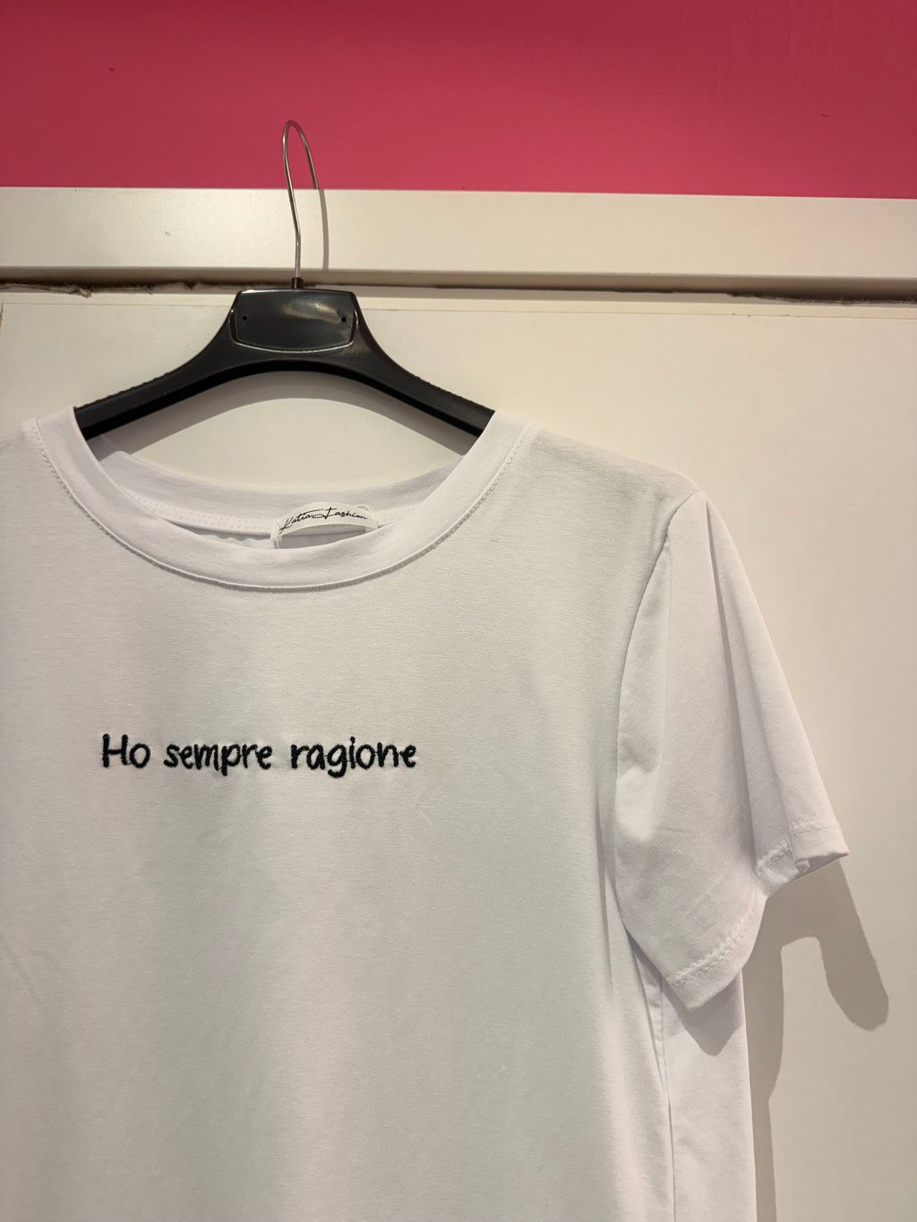 T-SHIRT SCRITTE DIVERTENTI IN COTONE RICAMO NERO TAGLIA UNICA