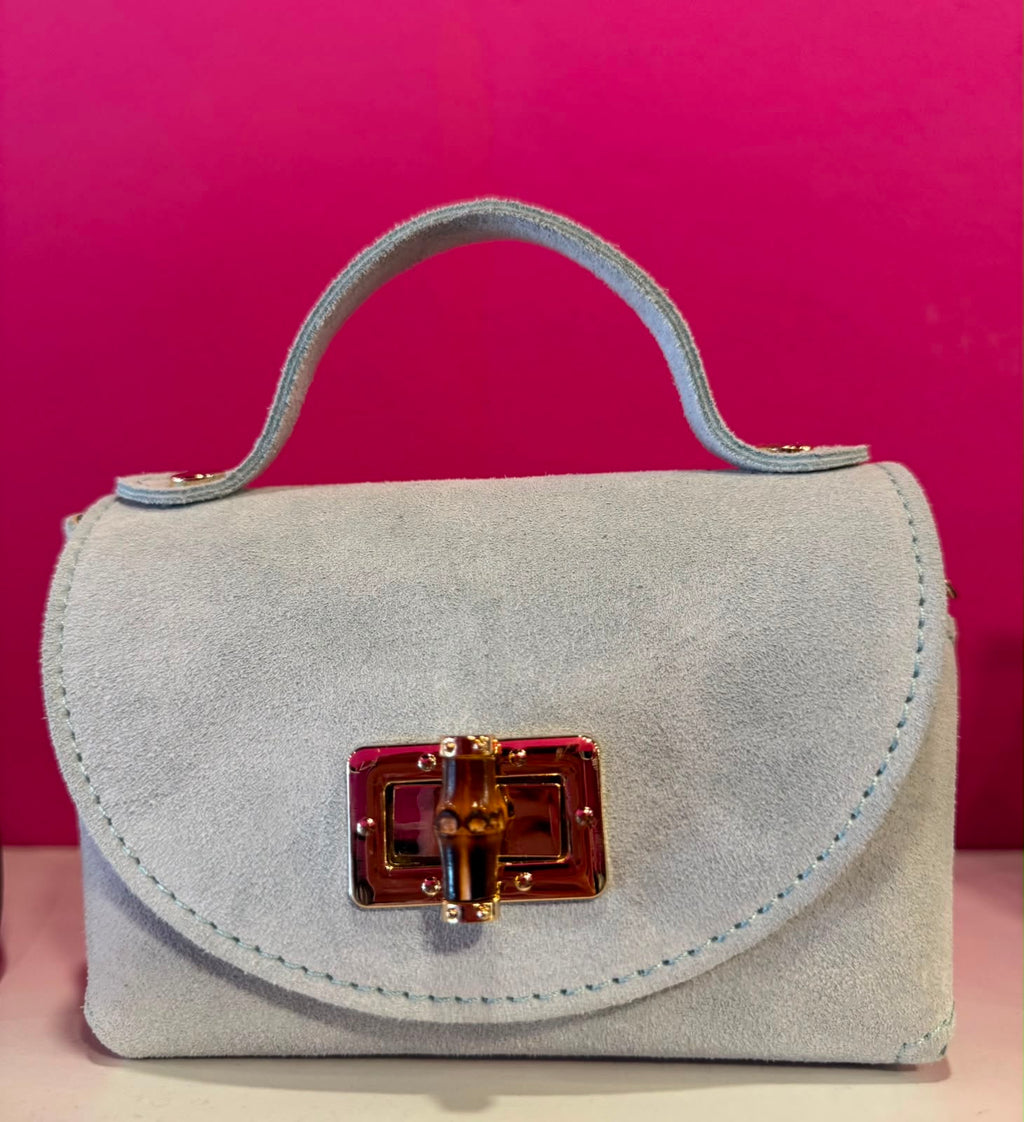 Borsa Eddy in vera pelle con tracolla metallica e inserto bambù hardware dorato