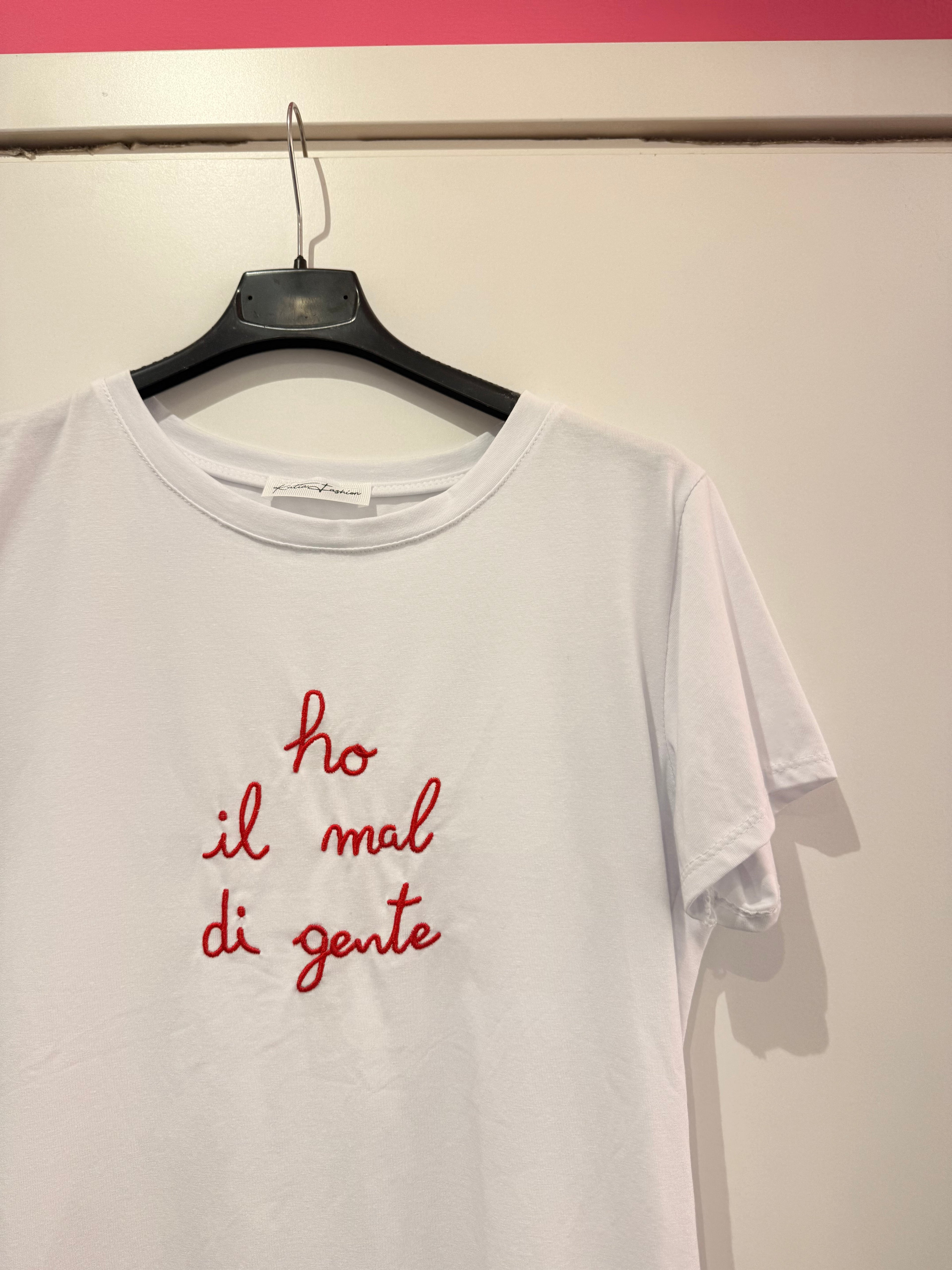 T-SHIRT FRASI DIVERTENTI IN COTONE RICAMATO ROSSO