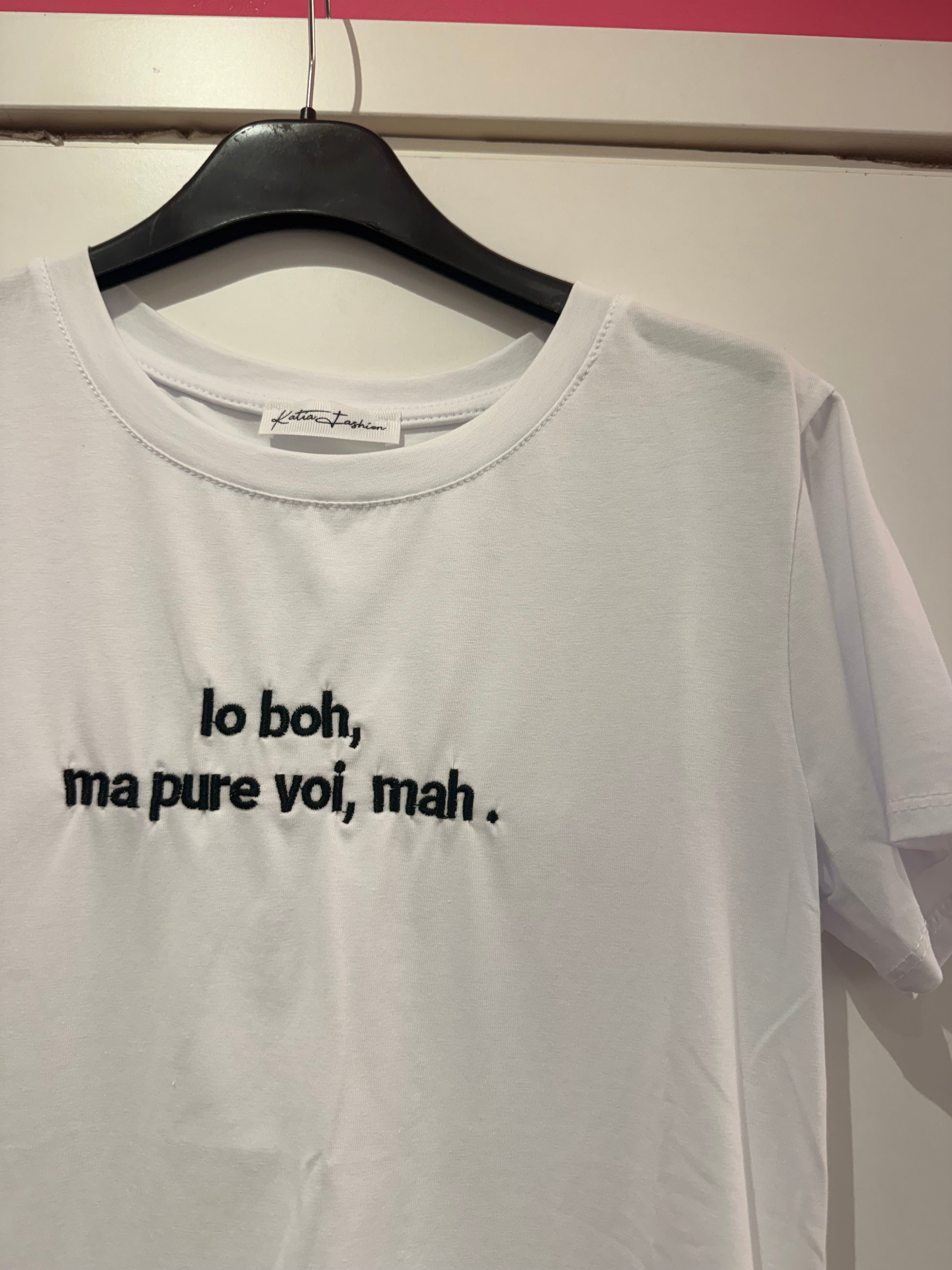 T-shirt scritte divertenti (ricami neri) 100% cotone