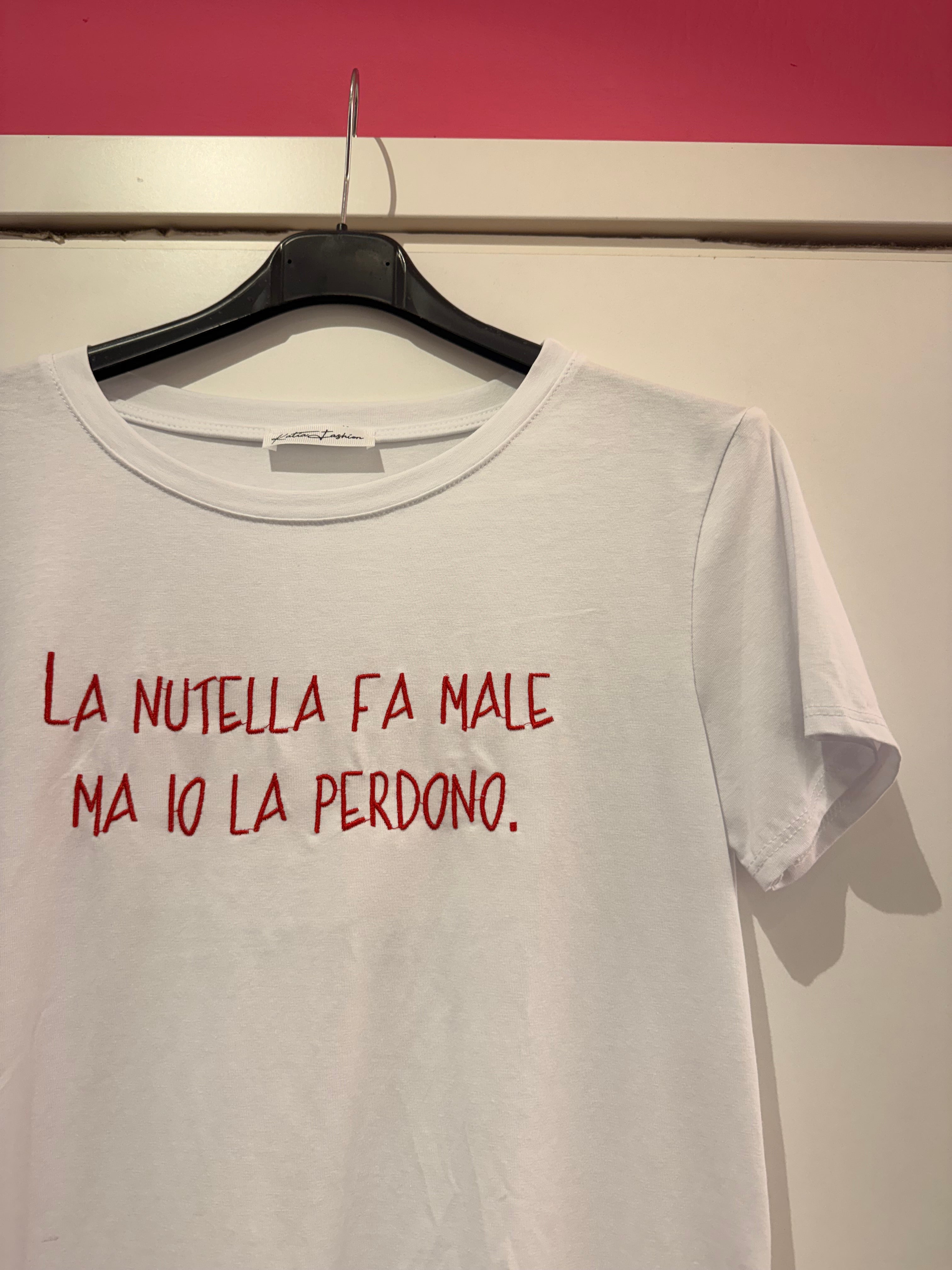 T-SHIRT FRASI DIVERTENTI IN COTONE RICAMATO ROSSO