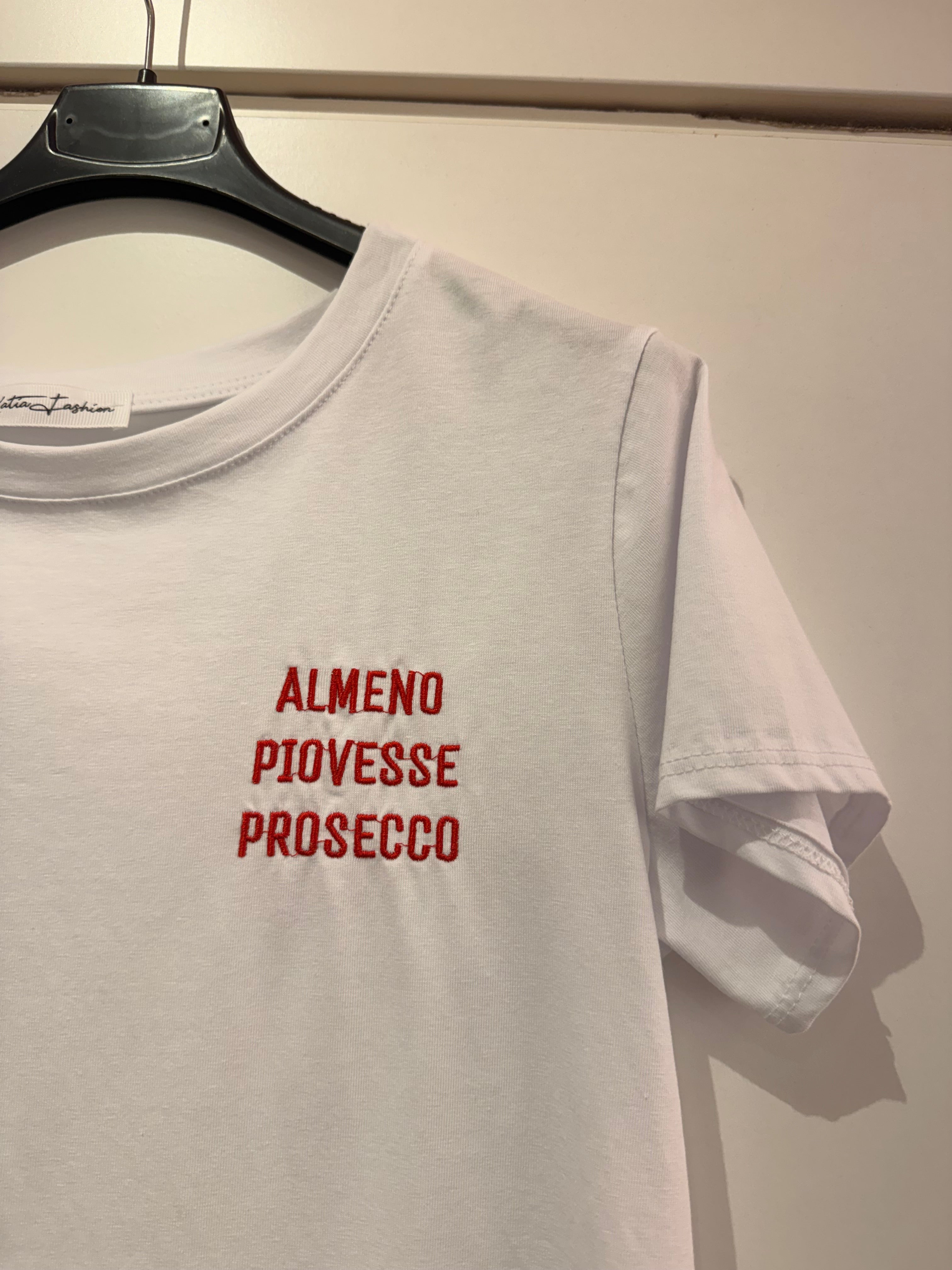 T-SHIRT FRASI DIVERTENTI IN COTONE RICAMATO ROSSO