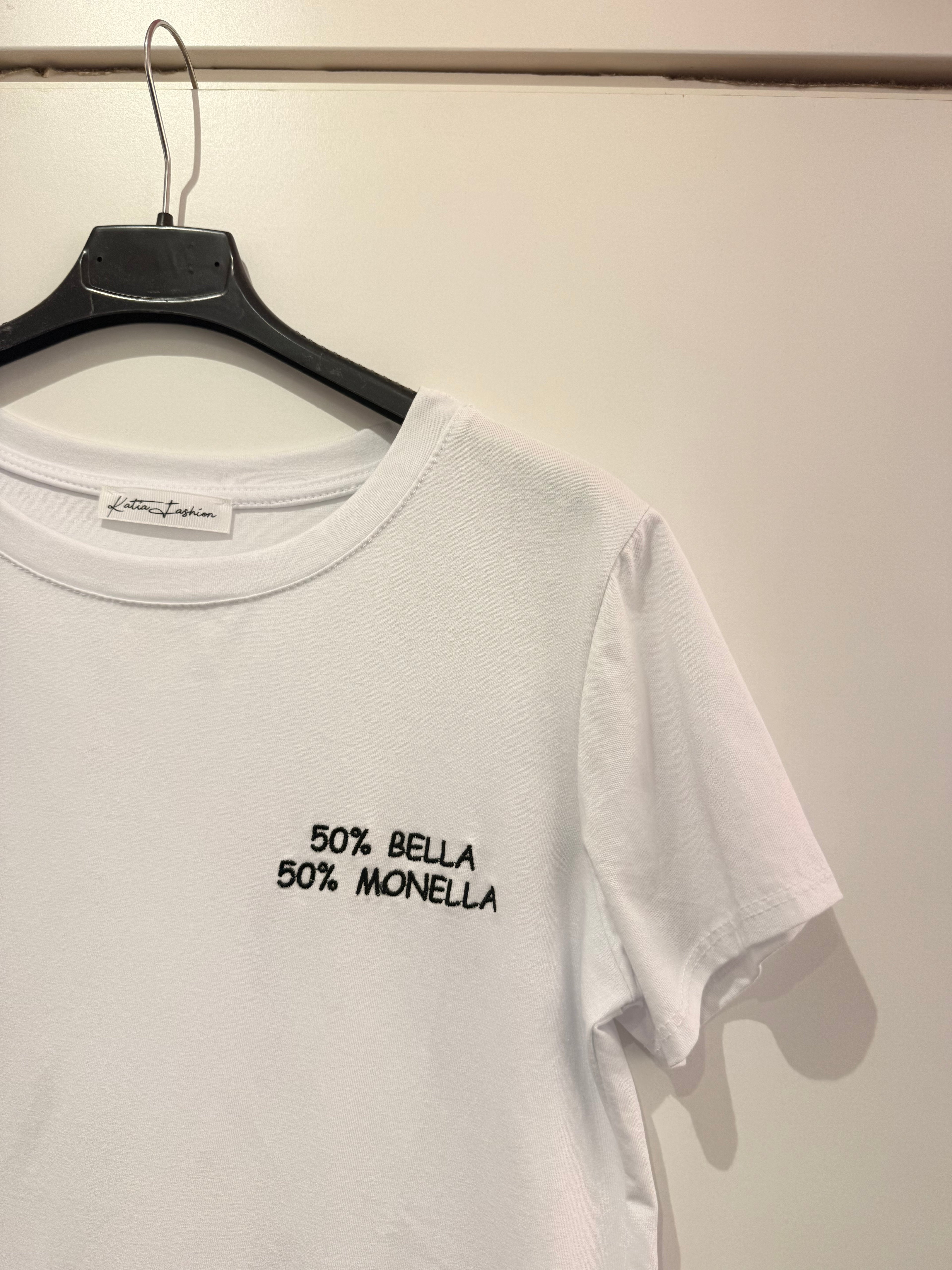 T-SHIRT SCRITTE DIVERTENTI IN COTONE RICAMO NERO TAGLIA UNICA