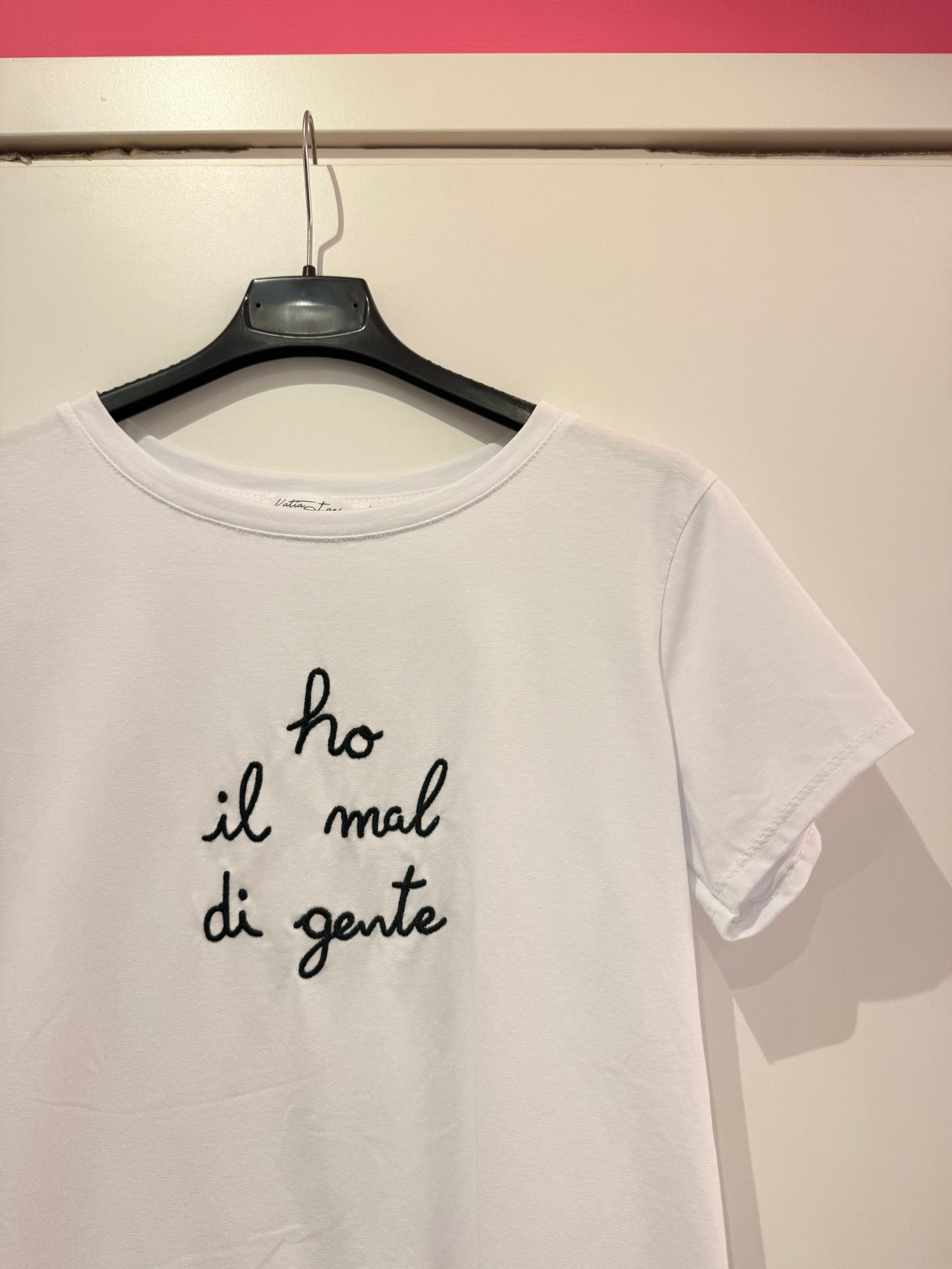 T-SHIRT SCRITTE DIVERTENTI IN COTONE RICAMO NERO TAGLIA UNICA