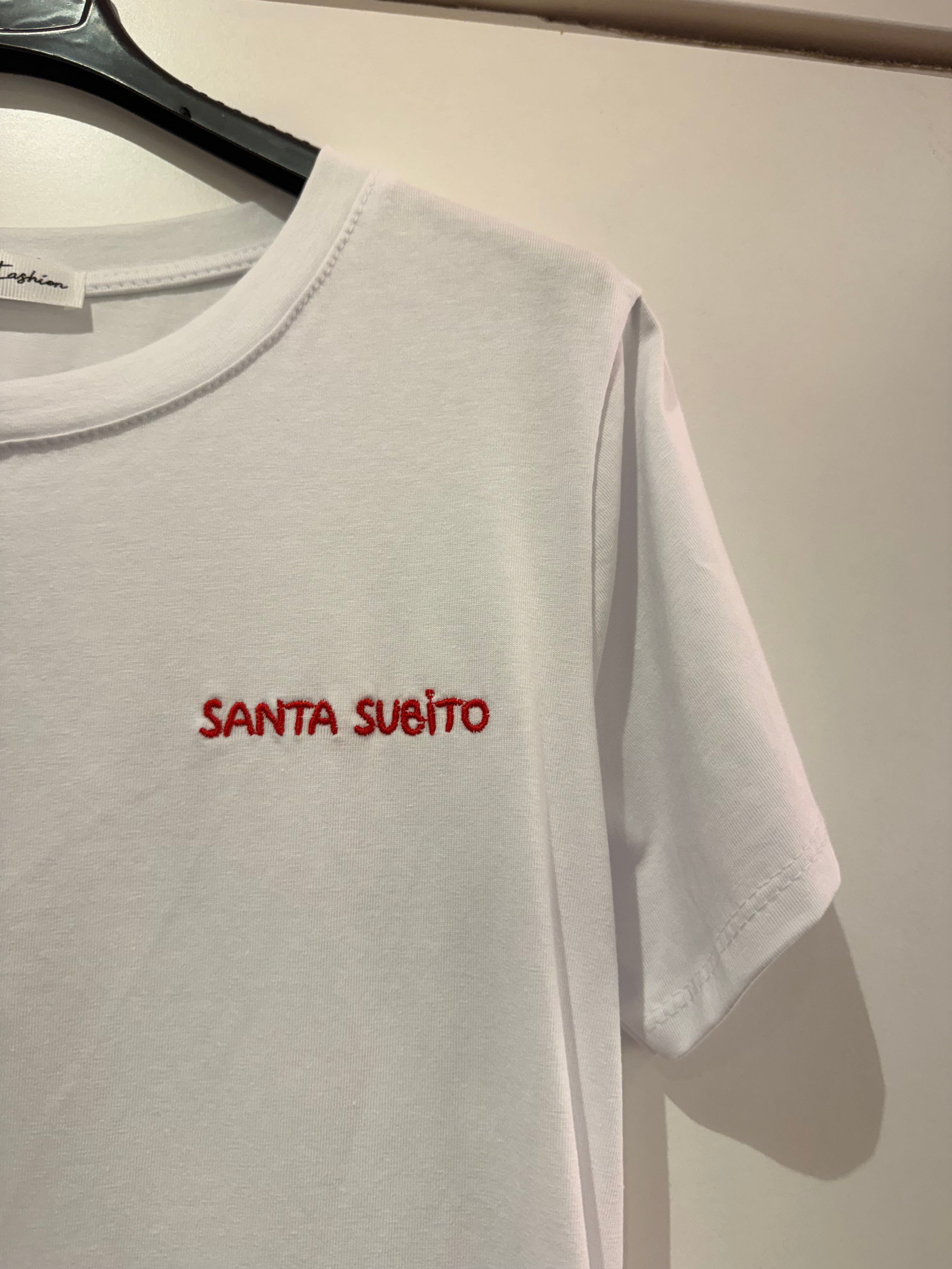 T-SHIRT FRASI DIVERTENTI IN COTONE RICAMATO ROSSO