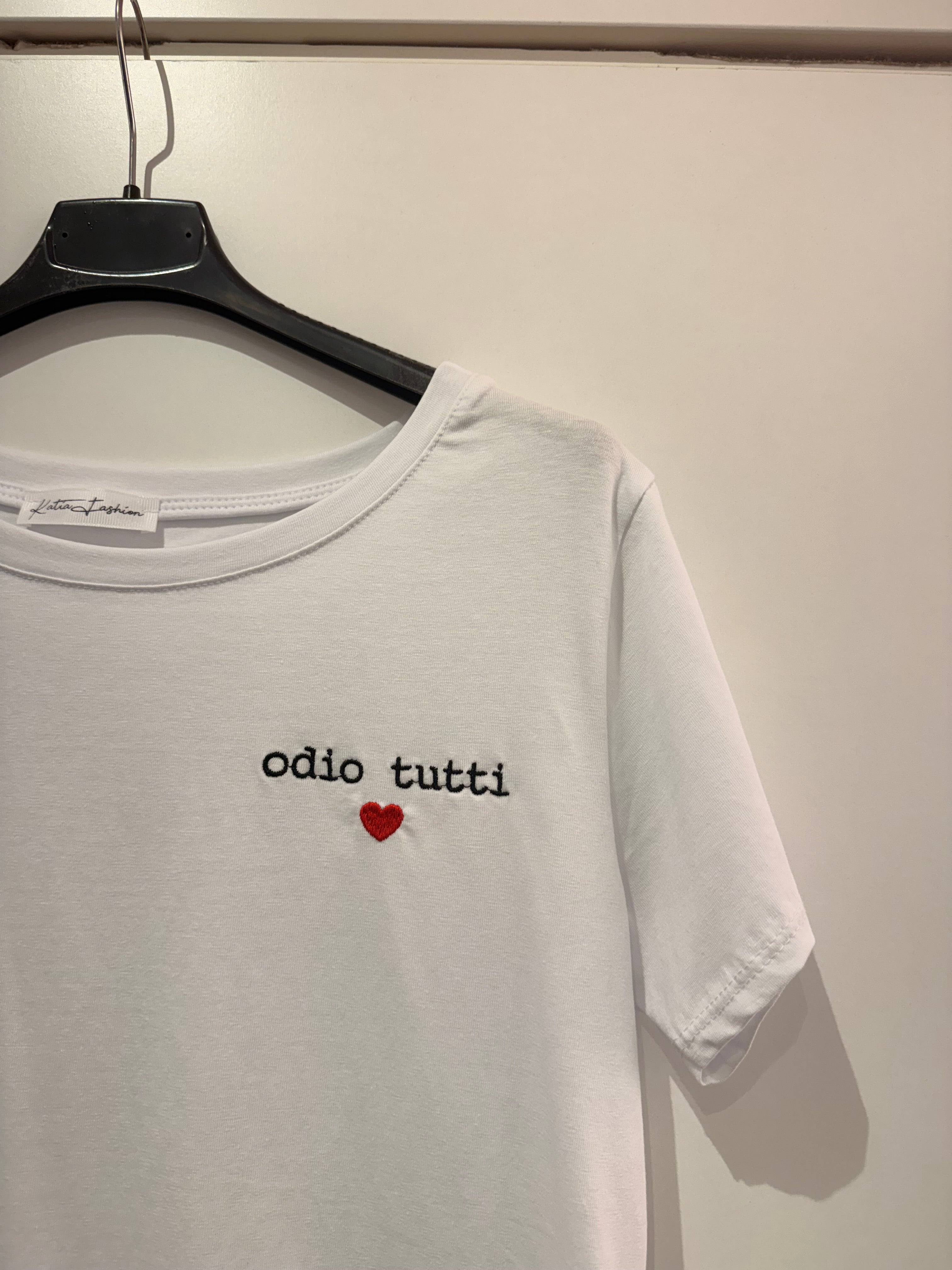 T-SHIRT SCRITTE DIVERTENTI IN COTONE RICAMO NERO TAGLIA UNICA
