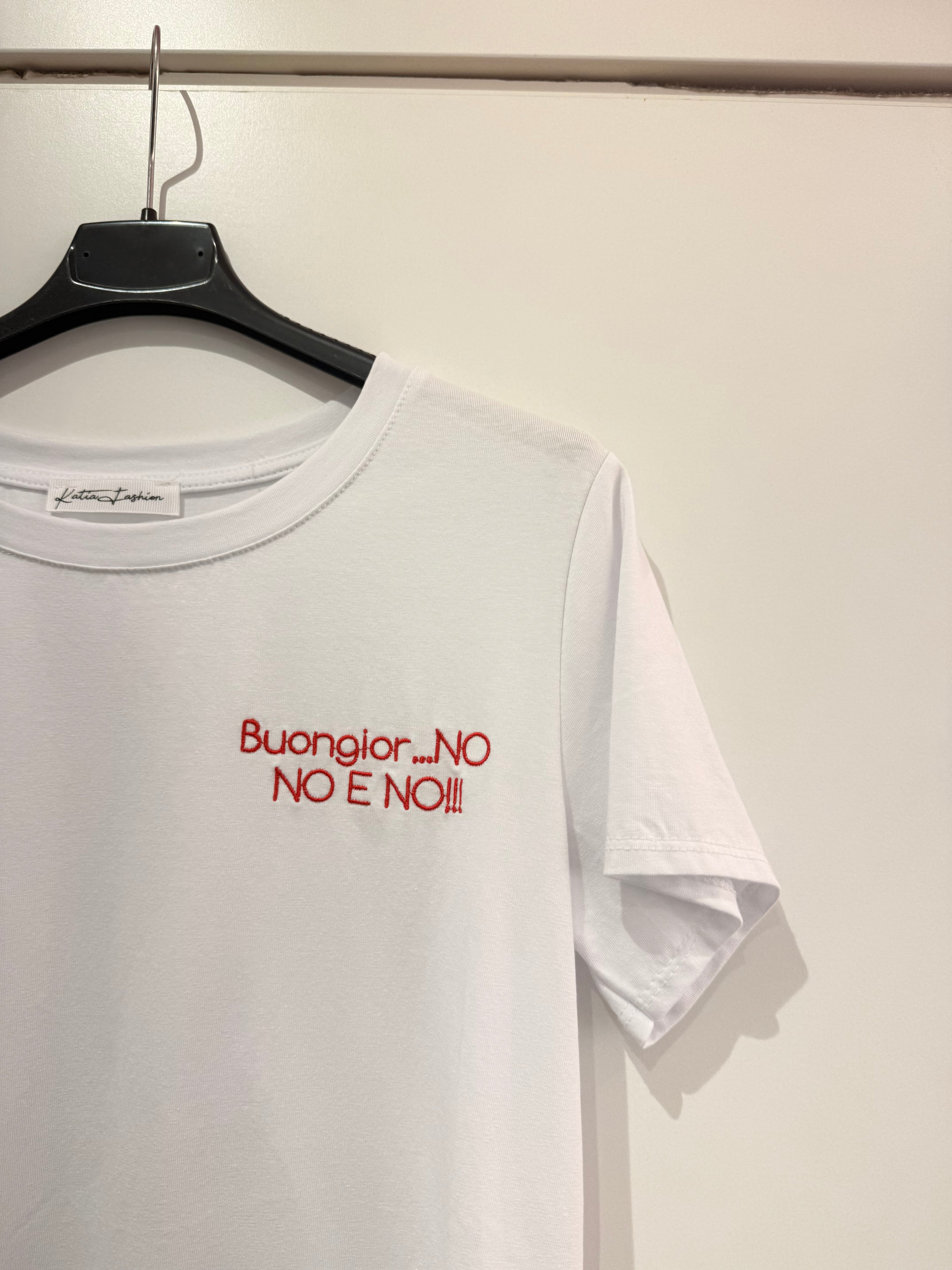 T-SHIRT FRASI DIVERTENTI IN COTONE RICAMATO ROSSO