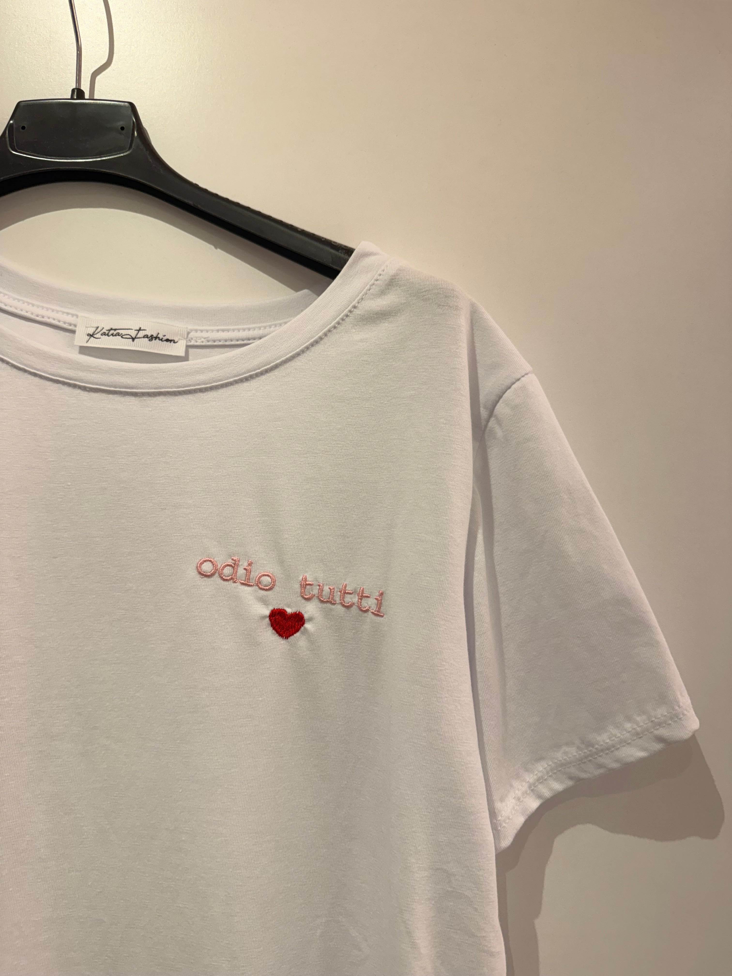 T-SHIRT FRASI DIVERTENTI IN COTONE RICAMATO ROSSO