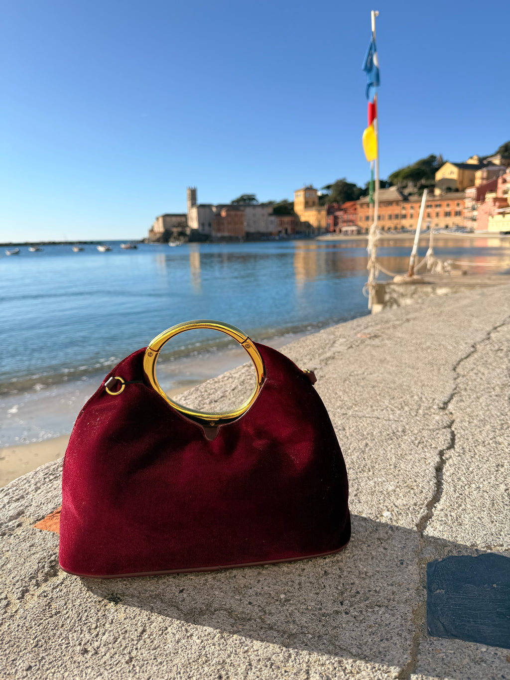 BORSA CLEO IN VELLUTO CON MANICO DORATO E TRACOLLA