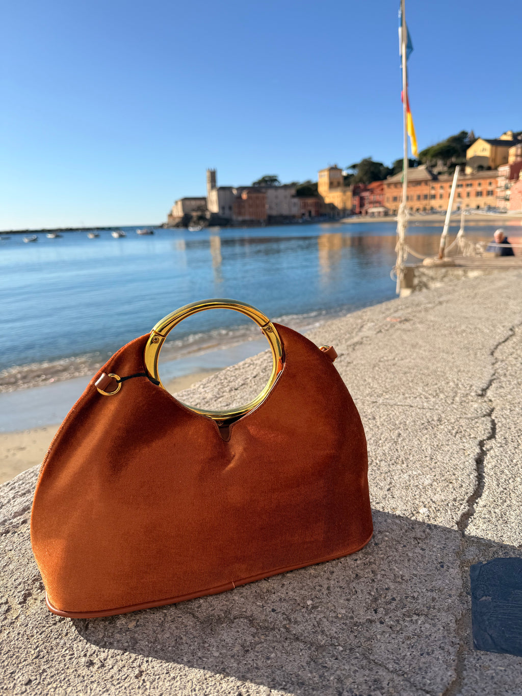 BORSA CLEO IN VELLUTO CON MANICO DORATO E TRACOLLA