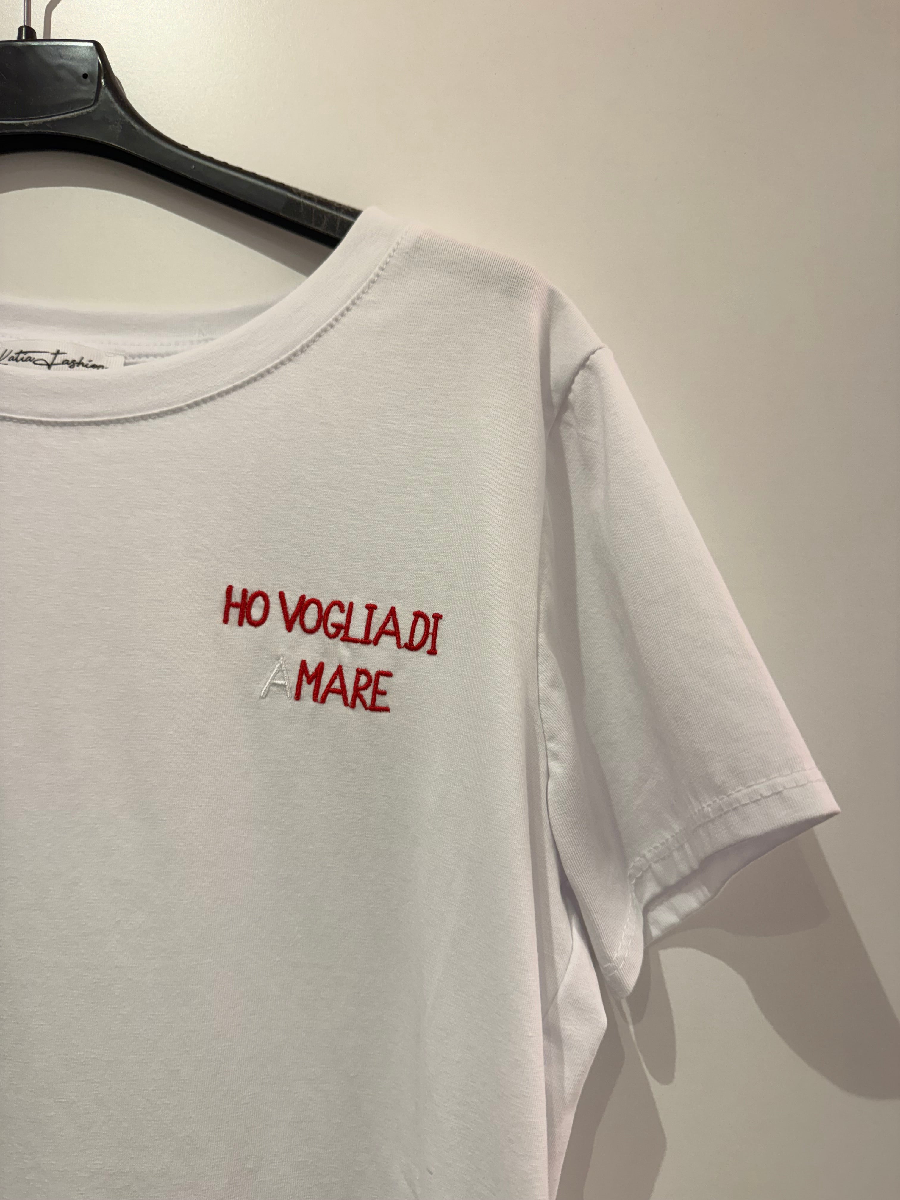 T-SHIRT FRASI DIVERTENTI IN COTONE RICAMATO ROSSO