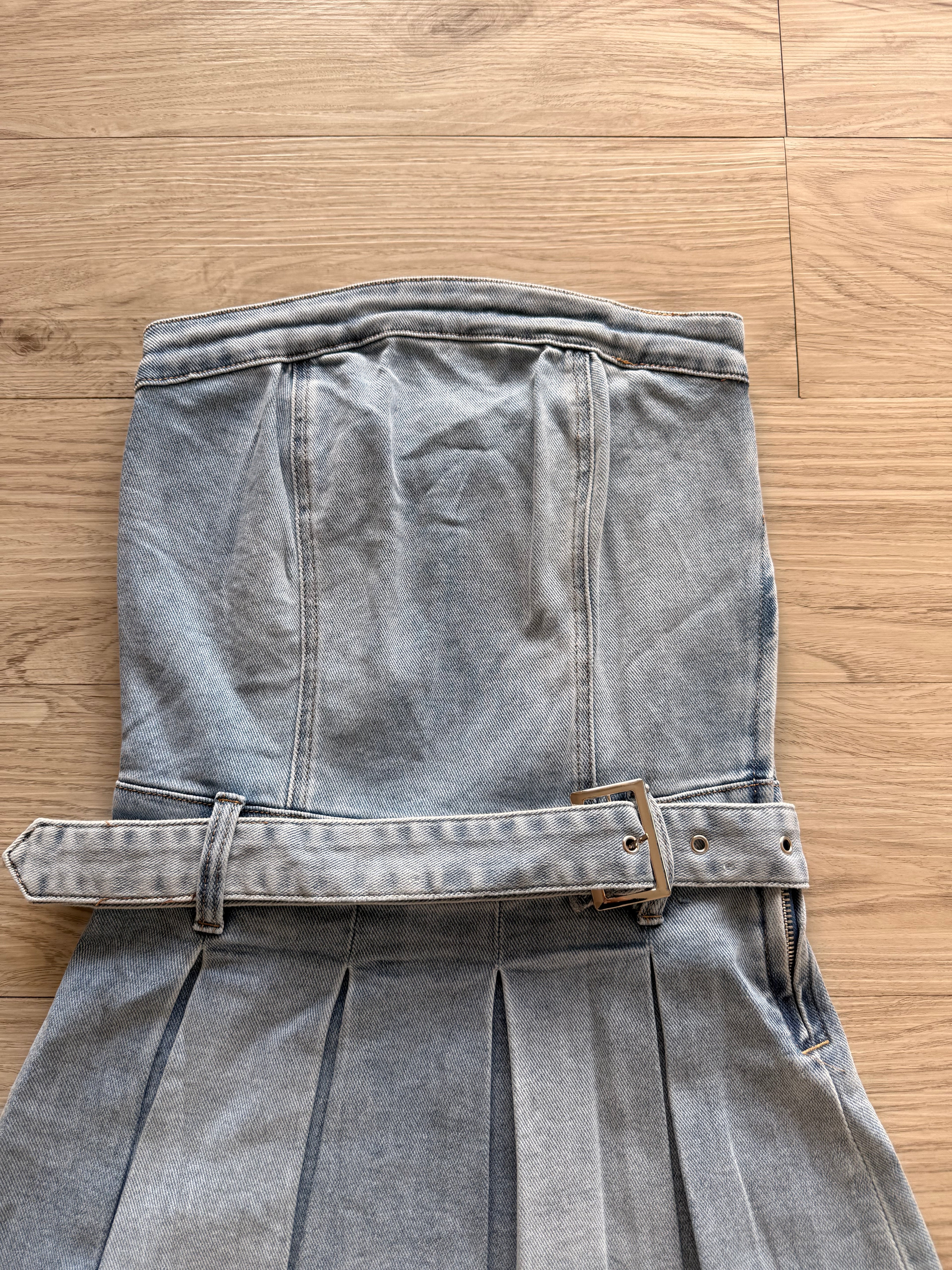 Abito in Denim con Cintura e Cerniera sul Lato elasticizzato