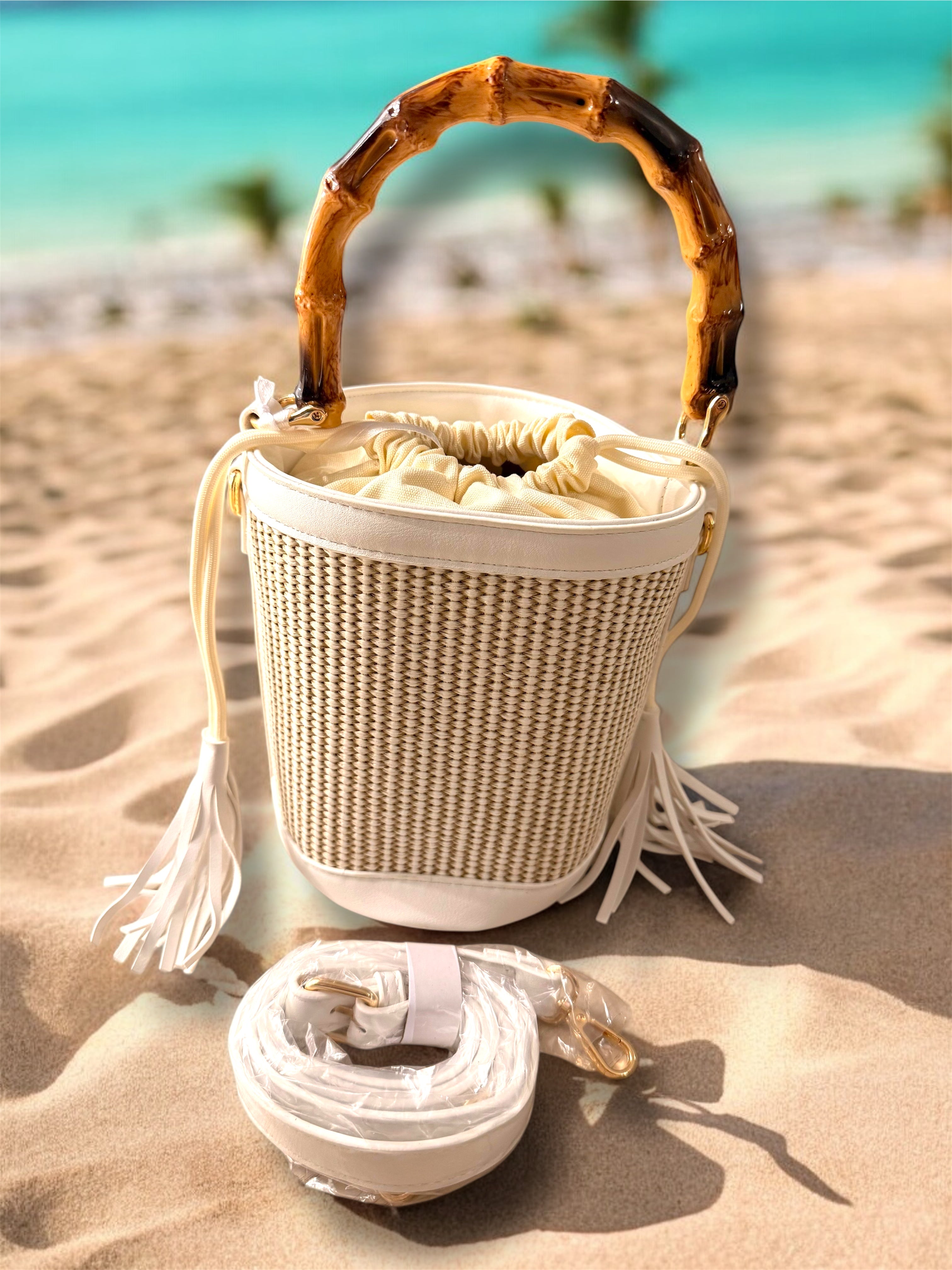 Borsa Maldive con manico in bamboo e tracolla