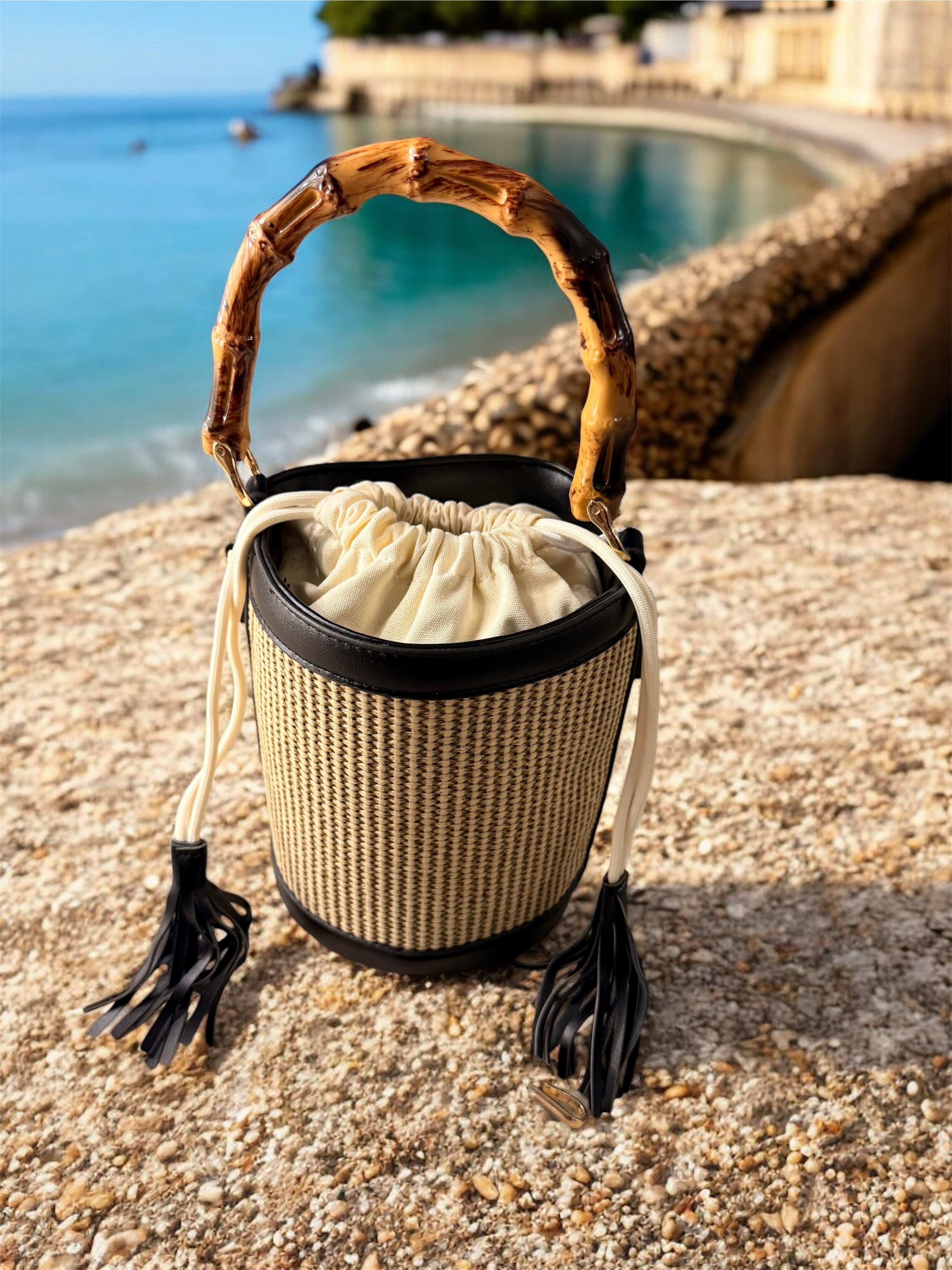 Borsa Maldive con manico in bamboo e tracolla