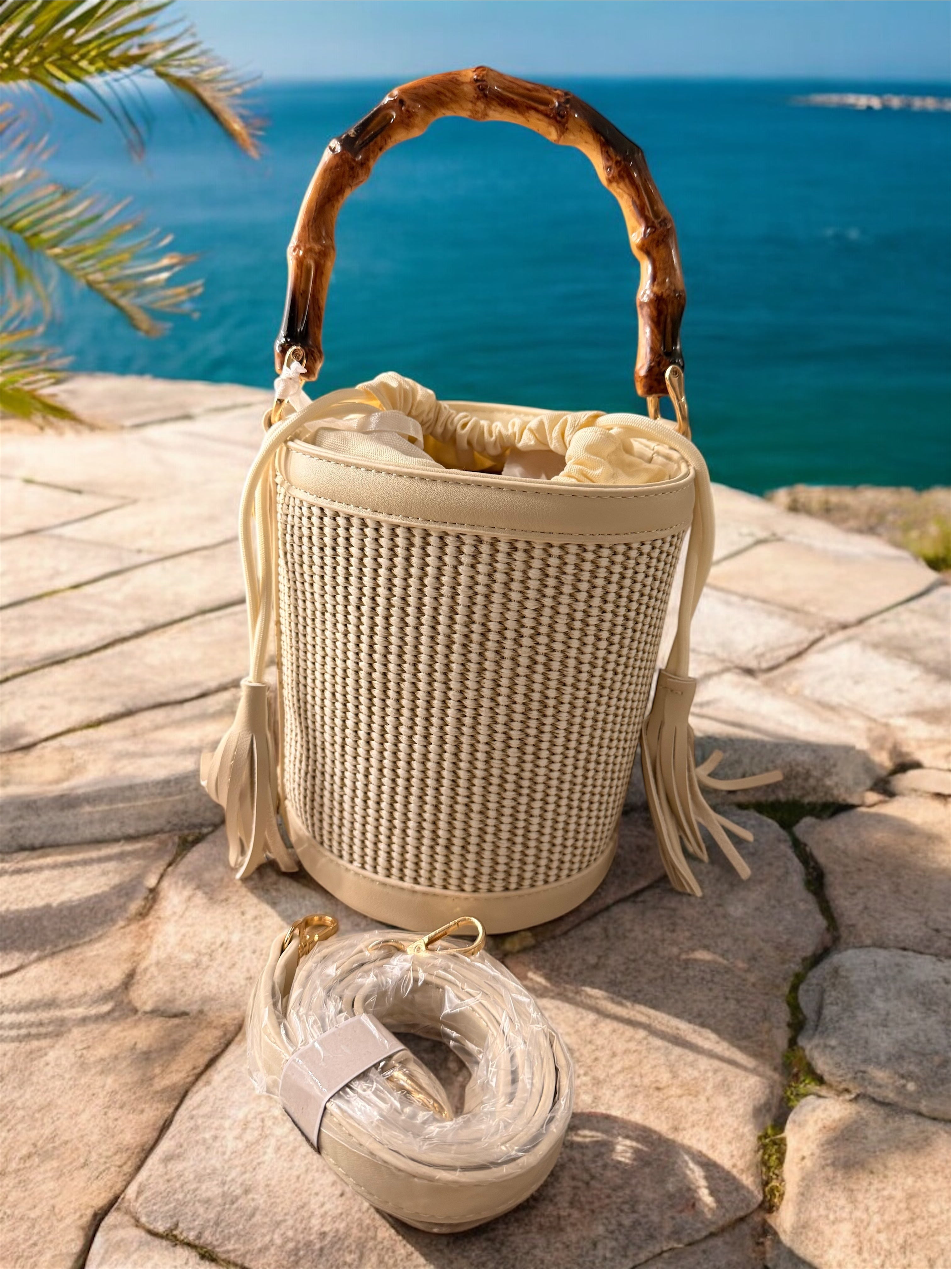 Borsa Maldive con manico in bamboo e tracolla