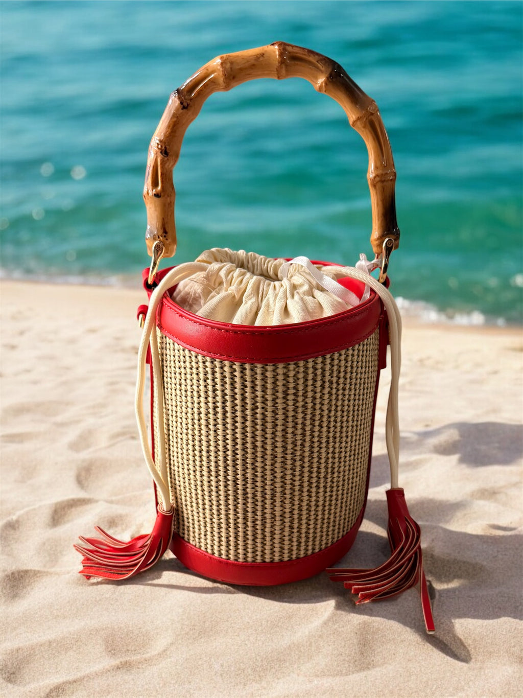 Borsa Maldive con manico in bamboo e tracolla