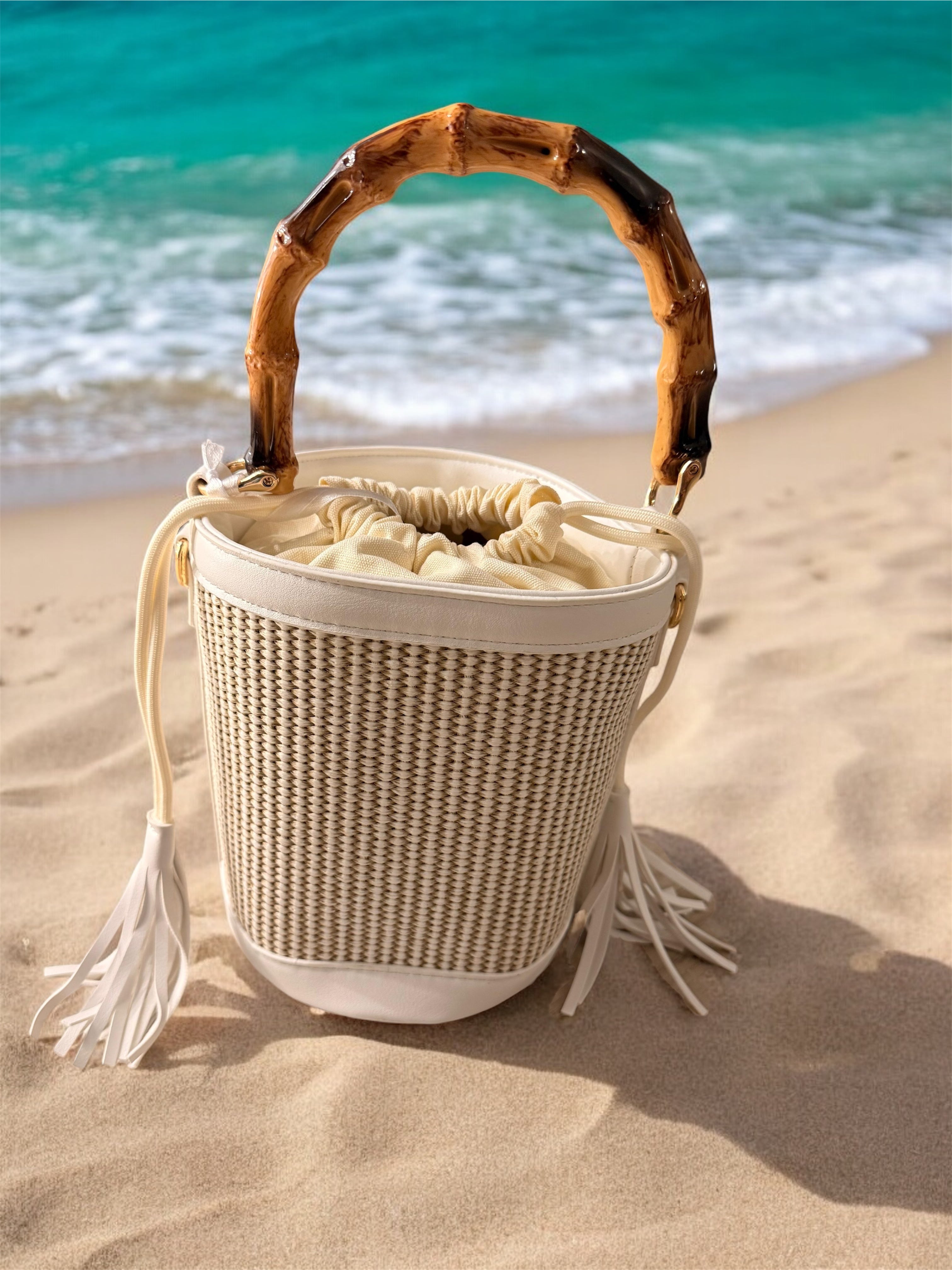 Borsa Maldive con manico in bamboo e tracolla