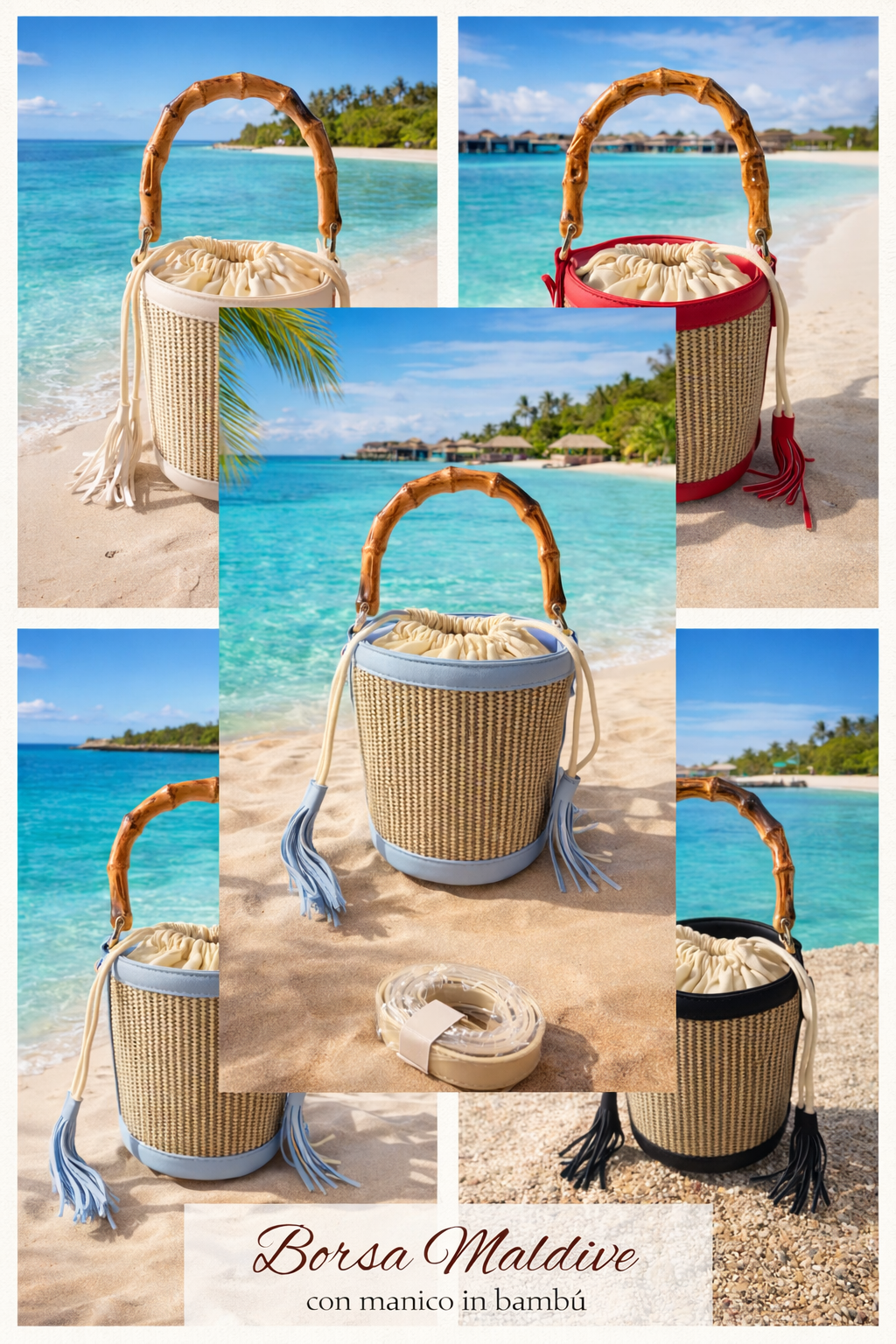Borsa Maldive con manico in bamboo e tracolla