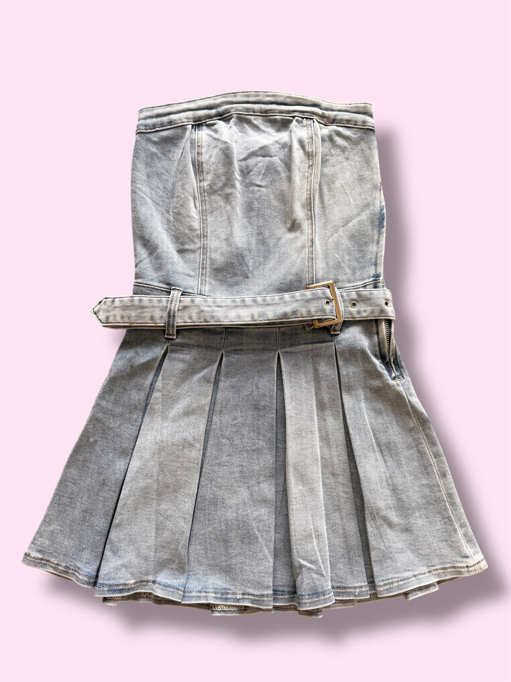 Abito in Denim con Cintura e Cerniera sul Lato elasticizzato